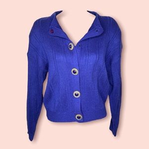 Vintage Royal Blue Sweater with Decorative Buttons